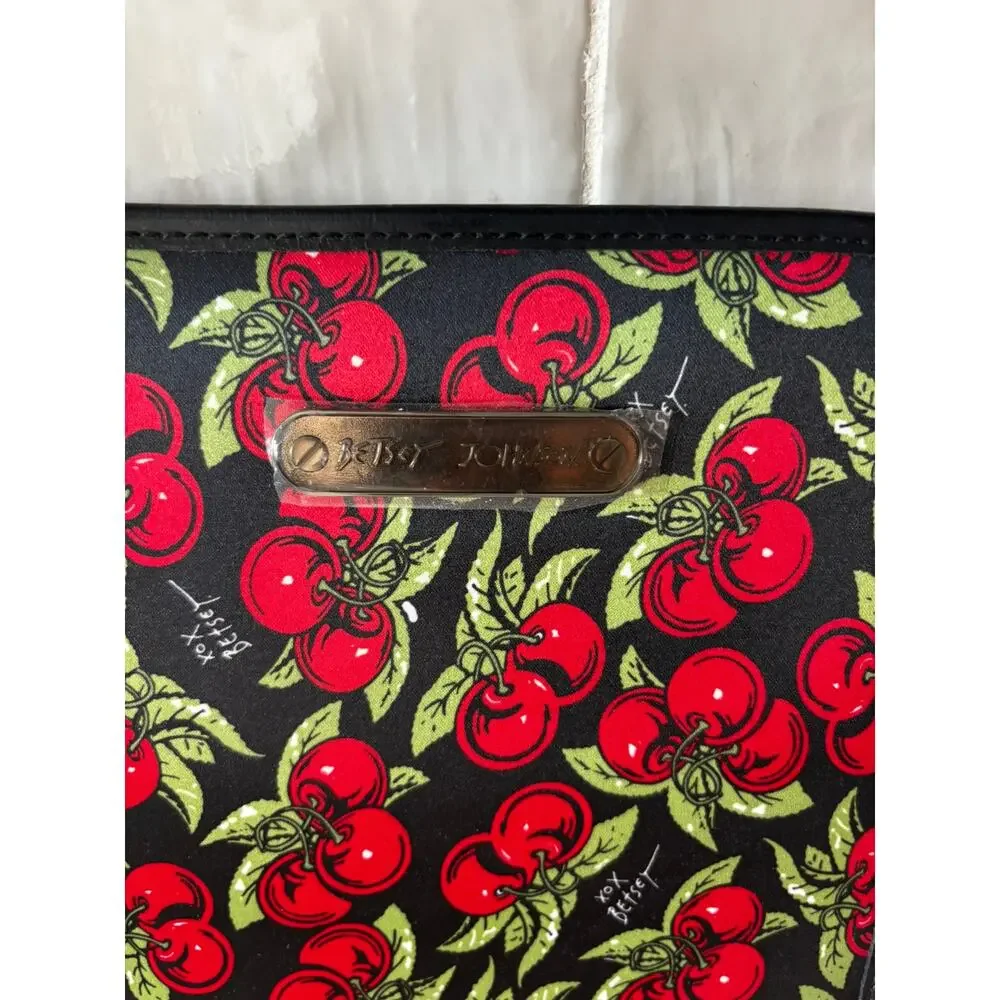 Betsey Johnson Cherry Print Zip Around Tablet Case Black Red NEW